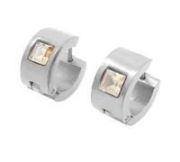 OAKKY 7MM Chunky Semplice Hip Hop Quadrato Strass Colorati Intarsio Piccolo Huggie Cerchio a Forma di C Coppia Orecchino Unisex in Acciaio Inox Champagne Argento
