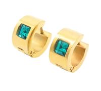 OAKKY 7MM Chunky Semplice Hip Hop Quadrato Strass Colorati Intarsio Piccolo Huggie Cerchio a Forma di C Coppia Orecchino Unisex in Acciaio Inox Verde Oro