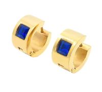 OAKKY 7MM Chunky Semplice Hip Hop Quadrato Strass Colorati Intarsio Piccolo Huggie Cerchio a Forma di C Coppia Orecchino Unisex in Acciaio Inox Blu Oro