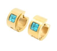 OAKKY 7MM Chunky Semplice Hip Hop Quadrato Strass Colorati Intarsio Piccolo Huggie Cerchio a Forma di C Coppia Orecchino Unisex in Acciaio Inox Lago Blu Oro