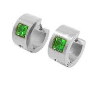 OAKKY 7MM Chunky Semplice Hip Hop Quadrato Strass Colorati Intarsio Piccolo Huggie Cerchio a Forma di C Coppia Orecchino Unisex in Acciaio Inox Verde Chiaro Argento