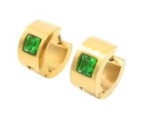 OAKKY 7MM Chunky Semplice Hip Hop Quadrato Strass Colorati Intarsio Piccolo Huggie Cerchio a Forma di C Coppia Orecchino Unisex in Acciaio Inox Verde Chiaro Oro