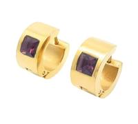 OAKKY 7MM Chunky Semplice Hip Hop Quadrato Strass Colorati Intarsio Piccolo Huggie Cerchio a Forma di C Coppia Orecchino Unisex in Acciaio Inox Viola Oro
