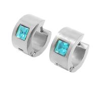 OAKKY 7MM Chunky Semplice Hip Hop Quadrato Strass Colorati Intarsio Piccolo Huggie Cerchio a Forma di C Coppia Orecchino Unisex in Acciaio Inox Lago Blu Argento