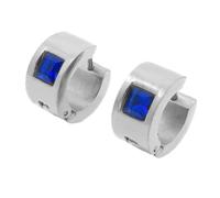 OAKKY 7MM Chunky Semplice Hip Hop Quadrato Strass Colorati Intarsio Piccolo Huggie Cerchio a Forma di C Coppia Orecchino Unisex in Acciaio Inox Blu Argento