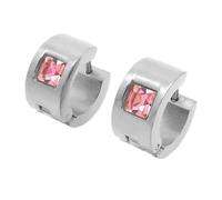 OAKKY 7MM Chunky Semplice Hip Hop Quadrato Strass Colorati Intarsio Piccolo Huggie Cerchio a Forma di C Coppia Orecchino Unisex in Acciaio Inox Rosa Argento
