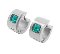 OAKKY 7MM Chunky Semplice Hip Hop Quadrato Strass Colorati Intarsio Piccolo Huggie Cerchio a Forma di C Coppia Orecchino Unisex in Acciaio Inox Verde Argento