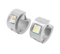 OAKKY 7MM Chunky Semplice Hip Hop Quadrato Strass Colorati Intarsio Piccolo Huggie Cerchio a Forma di C Coppia Orecchino Unisex in Acciaio Inox Arcobaleno Argento
