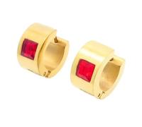 OAKKY 7MM Chunky Semplice Hip Hop Quadrato Strass Colorati Intarsio Piccolo Huggie Cerchio a Forma di C Coppia Orecchino Unisex in Acciaio Inox Rosso Oro