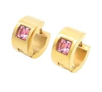 OAKKY 7MM Chunky Semplice Hip Hop Quadrato Strass Colorati Intarsio Piccolo Huggie Cerchio a Forma di C Coppia Orecchino Unisex in Acciaio Inox Rosa Oro
