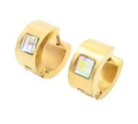 OAKKY 7MM Chunky Semplice Hip Hop Quadrato Strass Colorati Intarsio Piccolo Huggie Cerchio a Forma di C Coppia Orecchino Unisex in Acciaio Inox Arcobaleno Oro