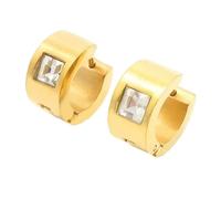 OAKKY 7MM Chunky Semplice Hip Hop Quadrato Strass Colorati Intarsio Piccolo Huggie Cerchio a Forma di C Coppia Orecchino Unisex in Acciaio Inox Bianco Oro