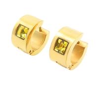 OAKKY 7MM Chunky Semplice Hip Hop Quadrato Strass Colorati Intarsio Piccolo Huggie Cerchio a Forma di C Coppia Orecchino Unisex in Acciaio Inox Giallo Oro