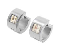 OAKKY 7MM Chunky Semplice Hip Hop Quadrato Strass Colorati Intarsio Piccolo Huggie Cerchio a Forma di C Coppia Orecchino Unisex in Acciaio Inox Bianco Argento