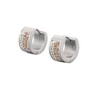 OAKKY 7MM Creativo Cool Colorato Pieno Foderato in Cristallo Piccolo Huggie Hoop Orecchino a Forma Rotonda Coppia Unisex in Acciaio Inox Orecchio Perno Gancio Clip Champagne Argento