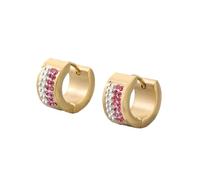 OAKKY 7MM Creativo Cool Colorato Pieno Foderato in Cristallo Piccolo Huggie Hoop Orecchino a Forma Rotonda Coppia Unisex in Acciaio Inox Orecchio Perno Gancio Clip Rosa Oro