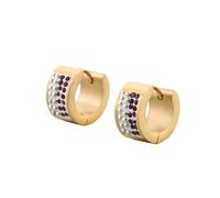 OAKKY 7MM Creativo Cool Colorato Pieno Foderato in Cristallo Piccolo Huggie Hoop Orecchino a Forma Rotonda Coppia Unisex in Acciaio Inox Orecchio Perno Gancio Clip Viola Oro