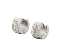 OAKKY 7MM Creativo Cool Colorato Pieno Foderato in Cristallo Piccolo Huggie Hoop Orecchino a Forma Rotonda Coppia Unisex in Acciaio Inox Orecchio Perno Gancio Clip Bianco Argento