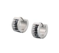 OAKKY 7MM Creativo Cool Colorato Pieno Foderato in Cristallo Piccolo Huggie Hoop Orecchino a Forma Rotonda Coppia Unisex in Acciaio Inox Orecchio Perno Gancio Clip Nero Argento