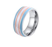 OAKKY 8mm Unico Cool Smalto Colorato Strisce Omosessuali LGBT Gay Orgoglio Anello Unisex Acciaio Inossidabile Fascia Nuziale Transgender Taglia 22