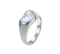 OAKKY Anelli con Sigillo Spessi Acciaio Inossidabile per Donne Anello a Forma di Cuore Conchiglia Unico Anello Promessa d'Amore Gioiello Argento Taglia 10