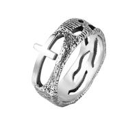 OAKKY Anelli Gothic per Uomini Anello Croce Texture Martellata Fascia Acciaio Inossidabile Punk Gioiello Dichiarazione Argento Taglia 22