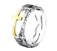 OAKKY Anelli Gothic per Uomini Anello Croce Texture Martellata Fascia Acciaio Inossidabile Punk Gioiello Dichiarazione Oro Taglia 17