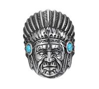 OAKKY Anello Capo dei Nativi Americani per Uomo Acciaio Inossidabile Retro Personalizzato con Turchese Anima Nomade Inflessibile Taglia 29