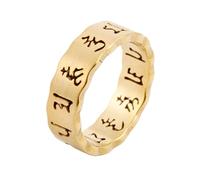 OAKKY Anello Cavo Vintage Buddhista Il Mantra a Sei Sillabe Om Mani Padme Hum Scritture Anelli Banda Uomini Donne Acciaio Inossidabile Oro Taglia 27
