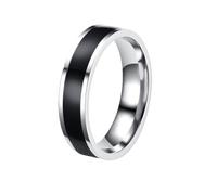 OAKKY Anello di Promessa Bicolore 6mm Unisex | Banda Nuziale Impilabile Geometrica Piatta con Bordi Smussati ad Alto Lucido in Acciaio Inossidabile