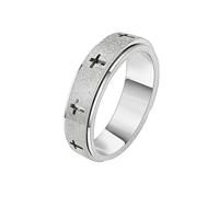 OAKKY Anello Donna Acciaio Inossidabile con Design Croce Girevole Antistress per Matrimonio Argento Taglia 12