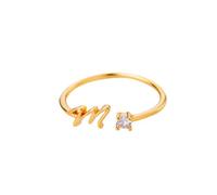 OAKKY Anello Donna Personalizzato Lettera con Accento Zirconi Acciaio Inossidabile Banda Aperta Design Asimmetrico Argento M