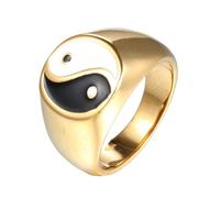 OAKKY Anello Equilibrio Yin Yang Taiji Bagua per Uomini e Donne Acciaio Inossidabile Anello Talismano Spirituale I Ching Taoismo Zen Oro Taglia 27