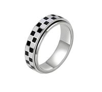 OAKKY Anello Girevole Anti-Stress per Donne Uomini Motivo a Scacchi Bianco e Nero Acciaio Inossidabile Sollievo dall'Ansia Anelli per Pollice Contro la Noia Argento Taglia 22