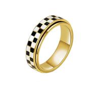 OAKKY Anello Girevole Anti-Stress per Donne Uomini Motivo a Scacchi Bianco e Nero Acciaio Inossidabile Sollievo dall'Ansia Anelli per Pollice Contro la Noia Oro Taglia 19