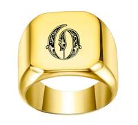OAKKY Anello Sigillo Iniziale Personalizzato Unisex | Banda Gotica Ornata Incisa con Lettere, Gioielli Monogramma Massicci in Acciaio Inossidabile