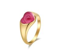 OAKKY Anello Sweet Heart per Donna Acciaio al Titanio Placcato Oro Texture a Spirale Chic per Appuntamenti Rosso Taglia 12