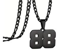 OAKKY Atleti Numero 0-99 Ciondolo Collana per Uomini Donne Acciaio Inossidabile Angeli Numeri Collane Gioielli Sportivi Cool Hip Hop con Catena Nero 88