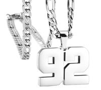 OAKKY Atleti Numero 0-99 Ciondolo Collana per Uomini Donne Acciaio Inossidabile Angeli Numeri Collane Gioielli Sportivi Cool Hip Hop con Catena Argento 92