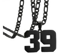 OAKKY Atleti Numero 0-99 Ciondolo Collana per Uomini Donne Acciaio Inossidabile Angeli Numeri Collane Gioielli Sportivi Cool Hip Hop con Catena Nero 39
