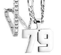OAKKY Atleti Numero 0-99 Ciondolo Collana per Uomini Donne Acciaio Inossidabile Angeli Numeri Collane Gioielli Sportivi Cool Hip Hop con Catena Argento 79