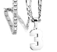 OAKKY Atleti Numero 0-99 Ciondolo Collana per Uomini Donne Acciaio Inossidabile Angeli Numeri Collane Gioielli Sportivi Cool Hip Hop con Catena Argento 3