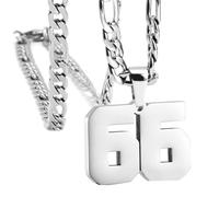 OAKKY Atleti Numero 0-99 Ciondolo Collana per Uomini Donne Acciaio Inossidabile Angeli Numeri Collane Gioielli Sportivi Cool Hip Hop con Catena Argento 66