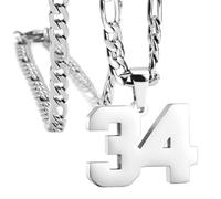 OAKKY Atleti Numero 0-99 Ciondolo Collana per Uomini Donne Acciaio Inossidabile Angeli Numeri Collane Gioielli Sportivi Cool Hip Hop con Catena Argento 34