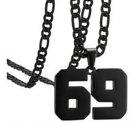 OAKKY Atleti Numero 0-99 Ciondolo Collana per Uomini Donne Acciaio Inossidabile Angeli Numeri Collane Gioielli Sportivi Cool Hip Hop con Catena Nero 69