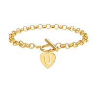 OAKKY Bracciale Esclusivo Dolce Cuore Traforato 26 Lettere per Donna Acciaio Inossidabile Classico Vintage Chiusura a Barilotto Gioielleria Elegante Oro U