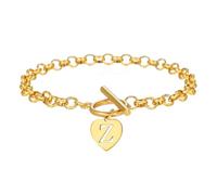 OAKKY Bracciale Esclusivo Dolce Cuore Traforato 26 Lettere per Donna Acciaio Inossidabile Classico Vintage Chiusura a Barilotto Gioielleria Elegante Oro Z