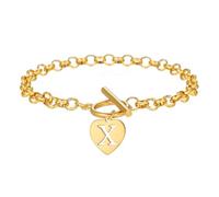 OAKKY Bracciale Esclusivo Dolce Cuore Traforato 26 Lettere per Donna Acciaio Inossidabile Classico Vintage Chiusura a Barilotto Gioielleria Elegante Oro X