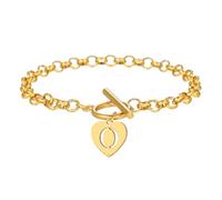 OAKKY Bracciale Esclusivo Dolce Cuore Traforato 26 Lettere per Donna Acciaio Inossidabile Classico Vintage Chiusura a Barilotto Gioielleria Elegante Oro O