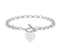OAKKY Bracciale Esclusivo Dolce Cuore Traforato 26 Lettere per Donna Acciaio Inossidabile Classico Vintage Chiusura a Barilotto Gioielleria Elegante Argento R